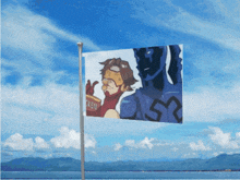 a flag with a picture of a man holding a book that says elen