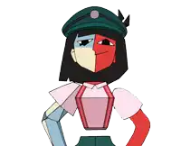 a drawing of a robot with a red arm and a blue arm