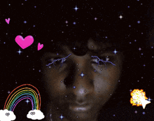 a pixel art of a girl with a rainbow and hearts on her head