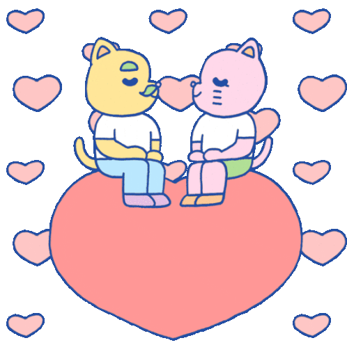 Nene And Coco Sitting On A Floating Heart Kissing Sticker - Nene And Coco Cat Cute Stickers