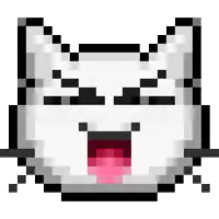 a pixel art of a cat 's face with its tongue hanging out .