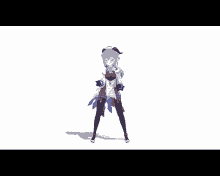 a 3d model of a girl with blue hair and horns dancing