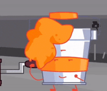a cartoon drawing of a bucket with flames coming out of it 's mouth