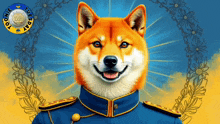 a dog wearing a blue and gold uniform with the word tuesday on the bottom right