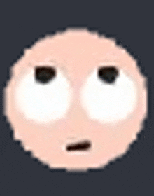 a pixel art of a bald man 's face with big eyes and a serious look on his face .