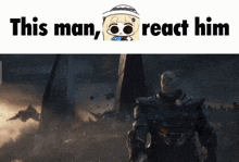 a cartoon of a man with the words " this man react him "