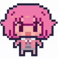 a pixel art drawing of a girl with pink hair .