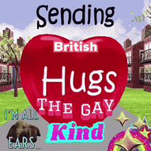 a red heart that says sending british hugs the gay