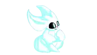 a cartoon drawing of a white rabbit with a black face