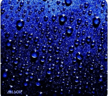a close up of water drops on a blue background with alsop written on the bottom
