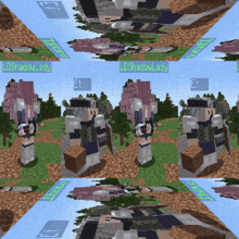a screenshot of a video game called minecraft shows a girl with pink hair and a sword