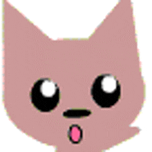 a pink cat with a surprised look on its face and a pink tongue sticking out .