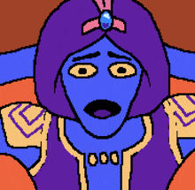 a pixel art drawing of a blue genie