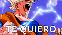 a cartoon of a man screaming with the words te quiero written below him