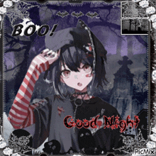 a picture of a girl with the words boo and good night