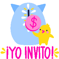 Chick Says It'S On Me To Piggy Bank In Spanish Sticker - Amorcito And Bebé Piggy Bank Pink Dollar Stickers