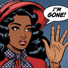 a woman in a red hat and scarf says i 'm gone
