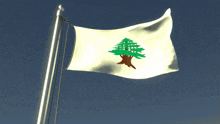 a flag with a tree on it is flying in the wind