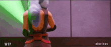 a cartoon character is standing in front of a wall .
