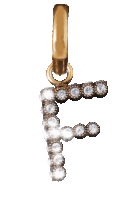 a gold letter f pendant with diamonds on it