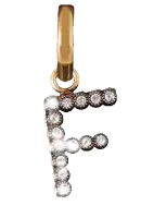 a gold letter f pendant with diamonds on it