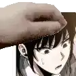a close up of a person 's head with a hand on it .