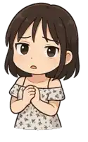 a cartoon drawing of a girl with a floral dress