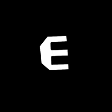 a white letter e on a black background .