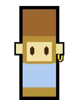 a pixel art drawing of a person with a blue shirt and brown hair