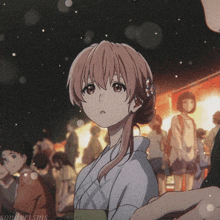 a girl in a kimono stands in front of a crowd of people with the words sonderisms below her