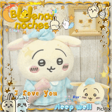 a picture of a stuffed animal with the words i love you sleep well on it