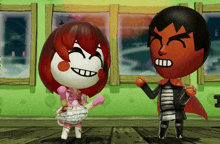 a man and a girl are standing next to each other in a room