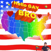 a map of the united states with the words " hello gay bro "