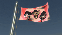 a flag with the powerpuff girls on it flying in the wind