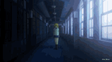 a girl is standing in a dark hallway with a watermark that says ' aoi aoi ' on it