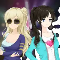 two anime girls standing next to each other one wearing sunglasses