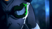 a close up of a cartoon character with green lips