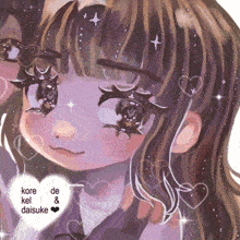 a drawing of a girl with a heart that says " kore de kel & daisuke "