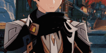 a close up of a cartoon character wearing a black and white suit
