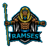 a ramses logo with a pharaoh holding a cane
