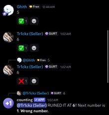 a screenshot of a discord conversation between ghith and trickz
