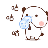 a cartoon panda bear holding a bottle of water in its mouth