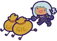 a cartoon drawing of a girl pulling three bags that say gil