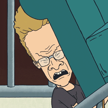 a cartoon drawing of a man with glasses and a large head