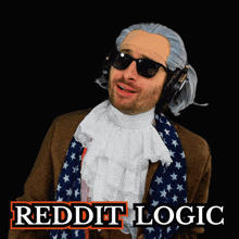 a man wearing a wig and sunglasses with the words reddit logic on the bottom