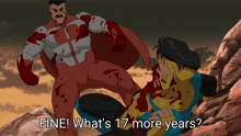 a cartoon of a man kicking another man with the words fine what 's 17 more years