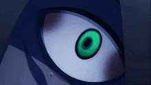 a close up of a person 's eye with a green eye