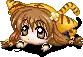 a pixel art of a girl dressed as a tiger with a tail .