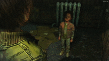a screenshot of a video game shows a boy and a woman talking to each other