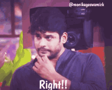 a man in front of a camera says right !!